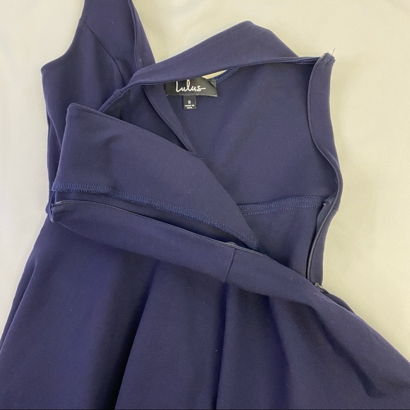 Lulu's  “I Feel Good” Skort Skater Dress Navy Blue Plunging V-Neck - Picture 9 of 12